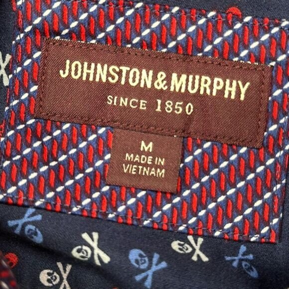 Johnston & Murphy Skull Shirt Mens Medium Blue Crossbones All Over Print AOP - Picture 7 of 9